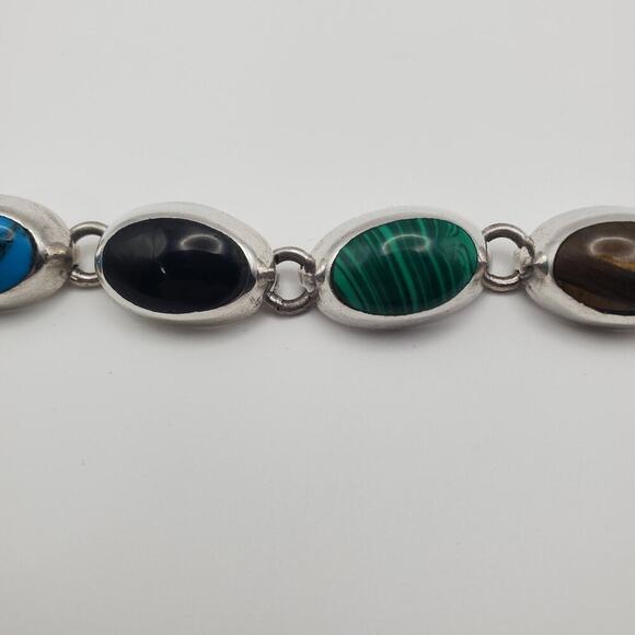 Vintage Taxco Mexico 925 Sterling Silver Multi Gemstone Bracelet 7 Inch 8 Gems - Picture 5 of 11